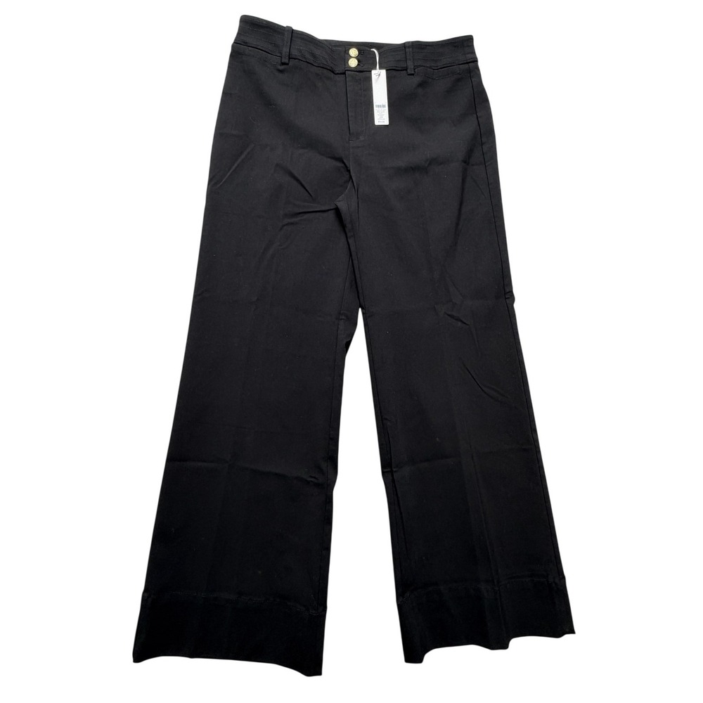 Chico's Wide Leg Dress Pants Womens 12 Black Twill Double Button Zip Fly Pockets